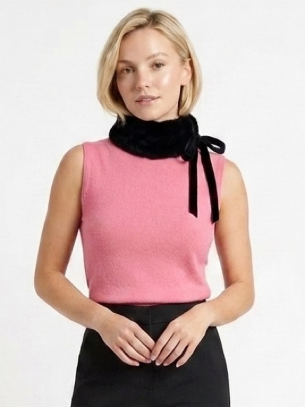 Grace Dane Lewis Knit Tank with Removable Faux Fur Collar Medium